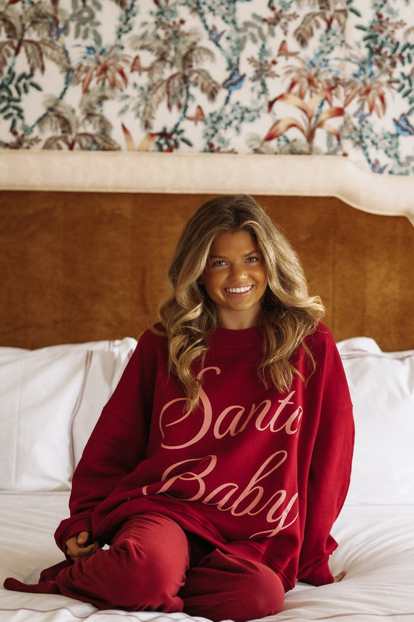 ST3990 Santa Baby Oversized Sweatshirt - Burgundy