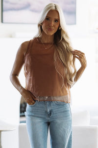 T14993 Under it All Top - Camel Brown