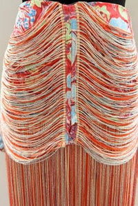 WNQA1469 ORG Twirl Worthy Midi Skirt - Orange, Red and Blue