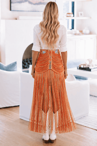 WNQA1469 ORG Twirl Worthy Midi Skirt - Orange, Red and Blue