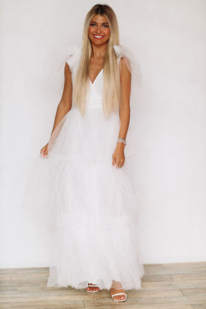HAZEL & OLIVE Best Day Maxi Dress Gown - White