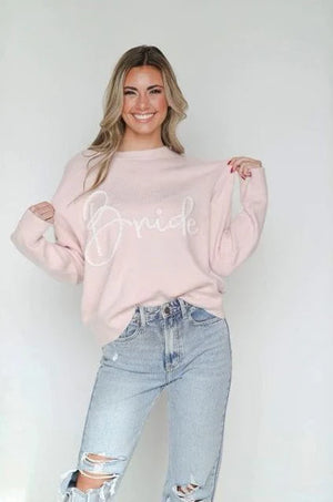 HAZEL & OLIVE Bride Tinsel Pullover Sweater - Baby Pink