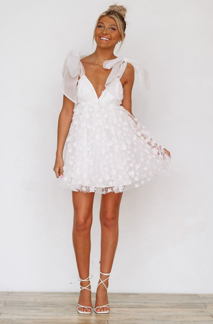 HAZEL & OLIVE Dreamy Flower Petal Mini Dress - White