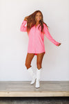 HAZEL & OLIVE Everything Sequin Button Down Dress - Hot Pink