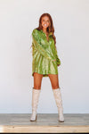 HAZEL & OLIVE Everything Sequin Button Down Dress - Lime Green