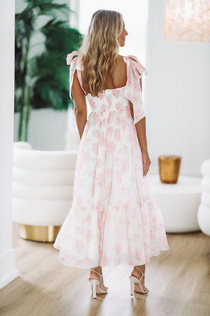 HAZEL & OLIVE Girly and Chic Maxi Dress - Ivory and Pink