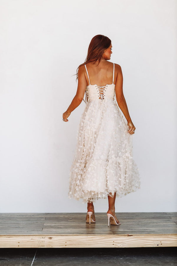 Giving Me Butterflies Midi Dress - Cream Ivory-HAZEL & OLIVE-Small-