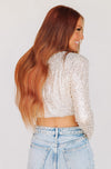 Like a Boss Sequin and Pearl Crop Top - Cream-HAZEL & OLIVE-Small-