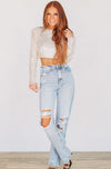 Like a Boss Sequin and Pearl Crop Top - Cream-HAZEL & OLIVE-Small-