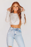 Like a Boss Sequin and Pearl Crop Top - Cream-HAZEL & OLIVE-Small-