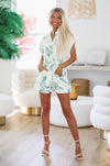 HAZEL & OLIVE Palm Springs Weekend Romper - Green and White