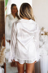 Slumber Party Feather Pajamas Short Set - White-Hazel & Olive-Small-