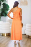 HAZEL & OLIVE Tropical Sunset Satin Maxi Dress - Orange