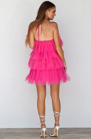 HAZEL & OLIVE Tulle-ista Mini Cocktail Dress - Hot Pink